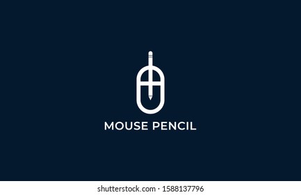 Minimalist line art Mouse Pencil logo. This logo icon incorporate with mouse and Pencil icon in the creative way.