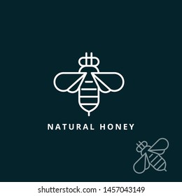 minimalist line art natural honey logo. This logo icon incorporate with line art bee and company name in the creative way. It will be suitable for honey and bee related service or company.