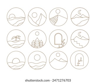 Minimalist Line Art Nature Scenery Vector Set