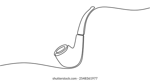 Minimalist line art of an old-fashioned smoking pipe, symbolizing vintage detective vibes and classic tobacco traditions.