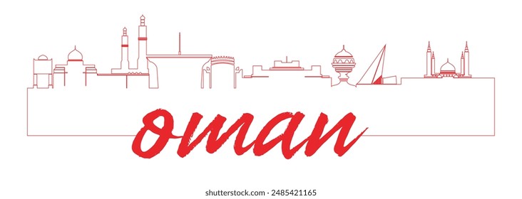 Minimalist Line Art of Oman Skyline with Famous Landmarks