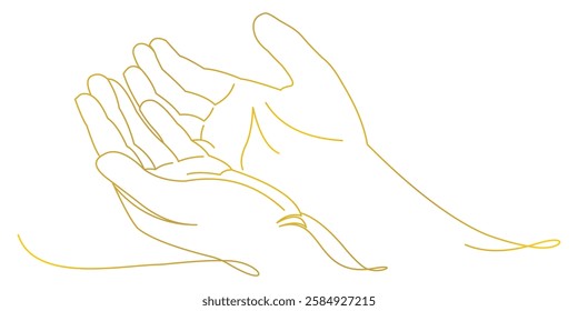 Minimalist Line Art of Open Hands in a Golden Style	