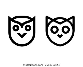 Minimalist line art owl head icons in various styles. perfect for logos or icons. Vector icon design. Simple black line art owls.