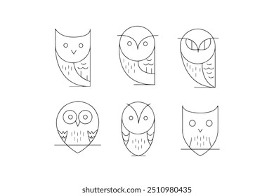 Minimalist line art owl icons in various styles. Vector icon design.