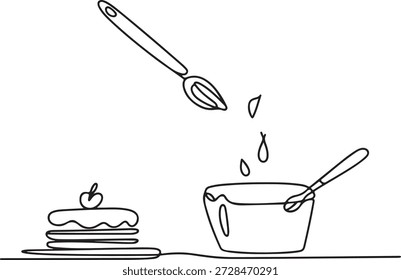 Minimalist line art of a pancake stack with mixing bowl