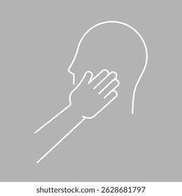 Minimalist line art of a person being slapped. Simple outline of a hand and face. Clean design with a focus on the act of slapping. Grey background. Health and wellness vector.