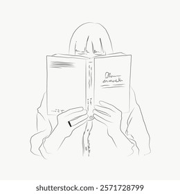 Minimalist line art of a person reading a book. Simple, elegant design captures the essence of reading. Perfect for book lovers and art enthusiasts. Simple black line art doodle vector.