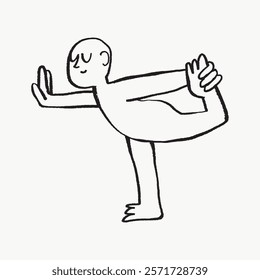 Minimalist line art of a person in a yoga pose. Simple, elegant design captures balance and focus. Yoga art with a serene, peaceful vibe. Simple black line art doodle vector.