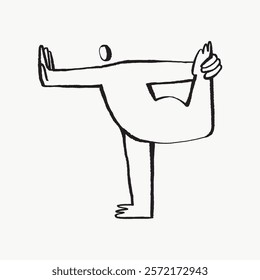 Minimalist line art of a person in a yoga pose. Simple, abstract design with a focus on balance and flexibility. Black lines, isolated vector. Simple black line art doodle vector.