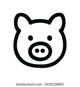 Minimalist Line Art Pig Face Farm Animal Outline Icon