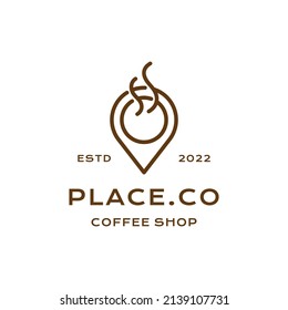 Mapa minimalista de línea Mapa de pinzas de café logotipo de tienda Vector de diseño