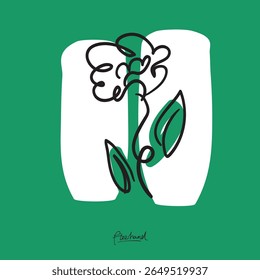 Minimalist Line Art Plant Illustration for Wall Decoration, Branding, Social Media, Brochure, Beauty Logos, T-shirt Print and Web, and Hand-Drawn Design.