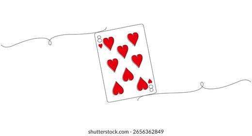 Cartão de jogo de arte de linha minimalista - Oito de corações com símbolos vermelhos no fundo branco