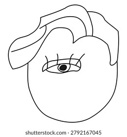 Minimalist line art portrait featuring an abstract human face with a single detailed eye as the central focal point. Clean contours, simplified shapes and flowing hair lines create a surreal yet calm composition that emphasizes observation, perception and inner focus. The stylized design uses monochrome vector lines to convey expression through minimal detail, forming a modern symbolic avatar suitable for conceptual projects, graphic design, branding and contemporary illustration
