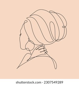 Minimalist Line art portrait of young Afro american woman in a minimalistic modern style. Line drawing. - Vector illustration
