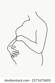 Minimalist line art of a pregnant woman. Simple, elegant lines capture the essence of pregnancy. Artistic, abstract depiction of motherhood. Simple black line art doodle vector.