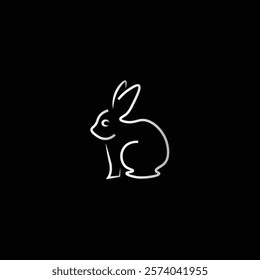 Minimalist line art of a rabbit, featuring smooth and continuous lines that create a sleek and modern silhouette. 