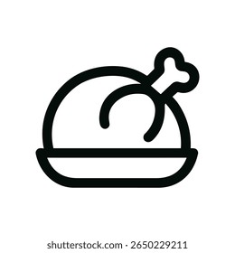 Linha Minimalista Arte assado Turquia comida no Ícone da refeição da placa