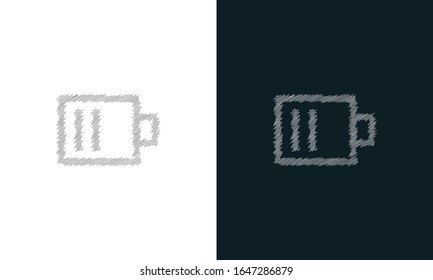 Minimalist line art scribble Battery icon. Trendy Flat Hand drawn style vector illustration for graphic and web design.