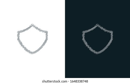 Minimalist line art scribble shield icon. Trendy Flat Hand drawn style vector illustration for graphic and web design.