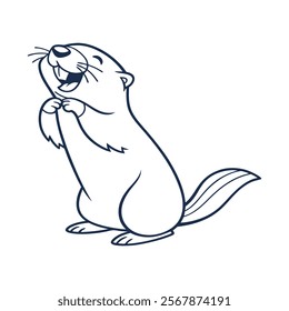 A minimalist line art of a sea otter stre tching with a happy face