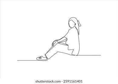 Minimalist line art of a seated woman in casual attire, showcasing simplicity and elegance