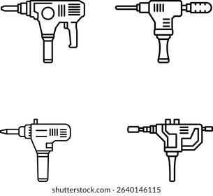 Minimalist Line Art Set of Four Distinct Electric Power Drills	