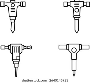 Minimalist Line Art Set of Four Distinct Jackhammer Illustrations