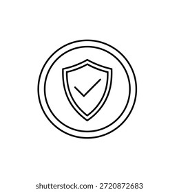 Minimalist Line Art of Shield with Checkmark in Circle Representing Verified Security and Data Protection