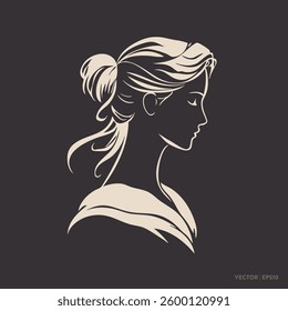 Minimalist line art side profile of a woman with long hair