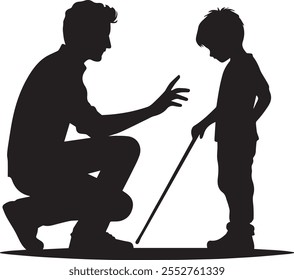 A minimalist line art silhouette vector illustration design featuring a person mentoring a child, symbolizing guidance, support, and growth.