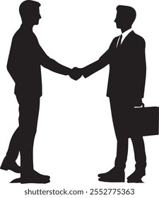 A minimalist line art silhouette vector illustration design depicting two people shaking hands, symbolizing partnership and collaboration.