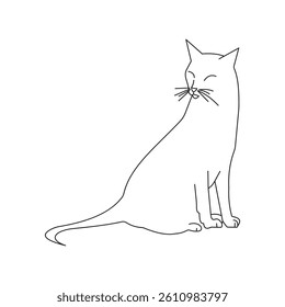 Minimalist Line Art of a Sitting Cat with a Cheerful Expression