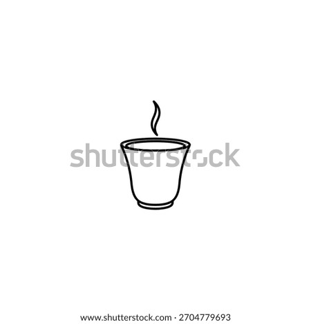 Minimalist line art of a small handle-less Finjan cup with a steam wisp rising from it