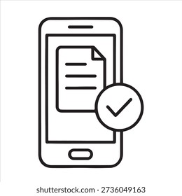 Minimalist Line Art of Smartphone with Document and Checkmark Icon for Mobile Verification and Digital Approval