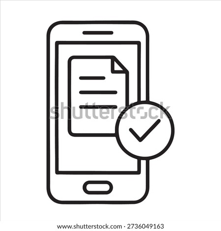 Minimalist Line Art of Smartphone with Document and Checkmark Icon for Mobile Verification and Digital Approval