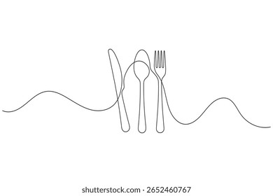 Minimalist line art of spoon fork and knife on white background for kitchen and restaurant design