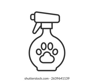 Minimalist line art spray bottle with paw print. Symbolizes pet hygiene, cleaning, and care. Perfect for veterinary, grooming, or pet product websites  apps.