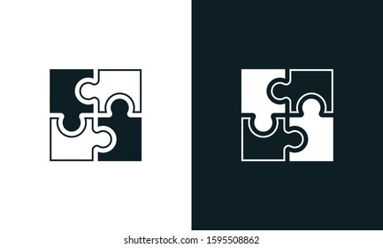 Minimalist line art Square Puzzle Logo. This logo icon incorporate with four abstract shape in the creative way.