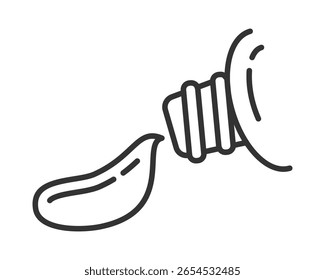 Minimalist line art of a squeezed tube, dispensing product. Versatile for health, beauty, or creative projects. Symbolizes dispensing, creation, and personal care routines.