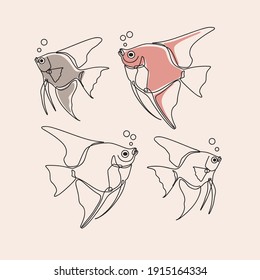 minimalist line art style cute fish illustration and one line art with earth tone. 
editable and suitable for templates as well as illustrations. vector