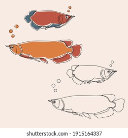 minimalist line art style cute asian redtail catfish illustration and one line art with earth tone. 
editable and suitable for templates as well as illustrations. vector