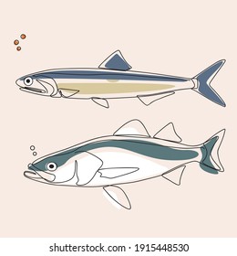 ilustraciones de peces con estilo de arte de línea minimalista y arte de una línea con tono de tierra. 
editable y adecuado para plantillas e ilustraciones. vector