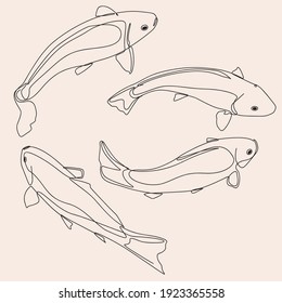 línea de arte minimalista estilo koi o ilustración de peces dorados arte de una línea. creativo para los niños decoración, diseño de portada de postal o folleto.editable y adecuado para plantillas. vector