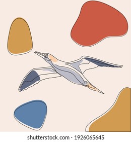 minimalist line art style seagull illustration and one line art with earth tone. creative for wall decoration, postcard or brochure cover design.editable and suitable for templates.