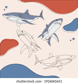 minimalist line art style shark fish illustration and one line art with earth tone. creative for wall decoration, postcard or brochure cover design.editable and suitable for templates.