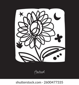 Minimalist Line Art Sunflower Illustration for Wall Decoration, Branding, Social Media, Brochure, Beauty Logos, T-shirt Print and Web, and Hand-Drawn Design.