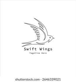 Minimalist Line Art of a Swift Bird Flying with Elegant Wings Logo Design Inspiration