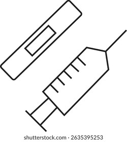 Minimalist Line Art Syringe and Medical Test Kit Vector – Vaccination and Diagnostic Healthcare Icon for Apps, Infographics, and Medical Education