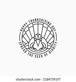 Minimalist line art thanksgiving turkey vector illustration logo design. Simple thanksgiving day emblem concept.